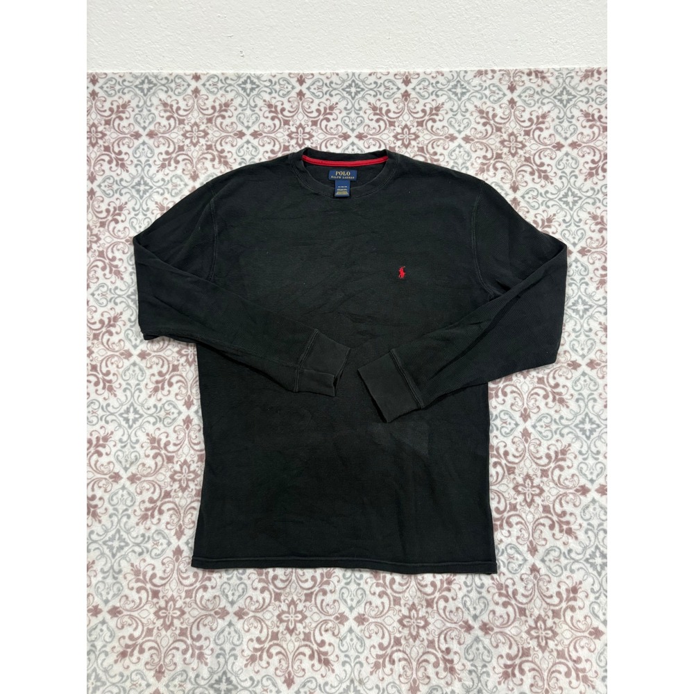 Polo Ralph Lauren Mens XL Black Waffle Knit Thermal Long Sleeve Pony Shirt